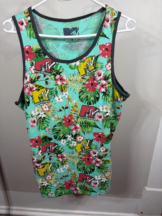 MTV Other - MTV Music Television Tropical Floral Logo Tank Teal Men's Size Medium Y2K Retro